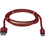 1672602 Defender USB кабель USB09-03T PRO USB2.0 Красный, AM-Type-C, 1m, 2.1A (87813)
