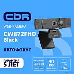 CBR CW 872FHD Black, Веб-камера с матрицей 5 МП, разрешение видео 1920х1080, USB 2.0, встроенный микрофон с шумоподавлением, автофокус, крепление на м