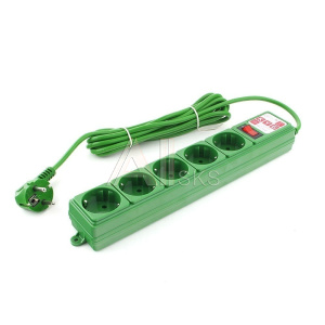 1662153 PowerCube Фильтр-удлинитель (SPG-MXTR-13) 3м, 5 розеток, 10А/2,2кВт, зеленый