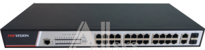 1000492635 24 RJ45 100M PoE; 2 комбо-порта (1000М Ethernet/1000M SFP); таблица MAC адресов на 8000 записей; стандарты PoE: IEEE802.3af, IEEE802.3at; бюджет PoE