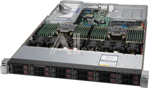 SYS-120U-TNR. Сервер SUPERMICRO Ultra SuperServer 1U 120U-TNR 2x4310 12C 2,1GHz/4x64Gb RDIMM 3200(32xslots)/2xPM9A3 960GB NVMe(12x2.5")/2x10GbE RJ45 2x10GbeSFP+/2x1200W/12
