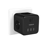 1970468 TESSAN TS-301-DE Black Сетевой фильтр с 3 розетками 220В и 3 USB портами и кнопкой питания {80001835}