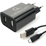 11035166 Cablexpert Зарядное устройство 12Вт, 2.4А, 2xUSB, кабель Micro USB 1м, черный, коробка-блистер (MP3A-PC-35	)