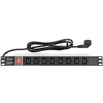 11041467 754 Rapan-PDU8 S-C13 PDU 1U 8 розеток IEC C13, выключатель с подсветкой, 220 В, 10A, кабель 2м с вилкой Schuko