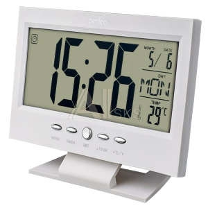 1738821 Perfeo Часы-будильник "Set", белый, (PF-S2618) время, температура, дата