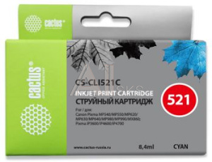 690090 Картридж струйный Cactus CS-CLI521C голубой (9мл) для Canon MP540/MP550/MP620/MP630/MP640/MP660