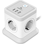 11063031 Cablexpert Сетевой фильтр Tower TWR-4-CU2-W-2 (4р, 10А, 1xType-C PD, 20Вт, 2 х USB, 2м, ур.защиты 2+) белый, коробка {22557}