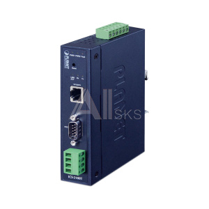 1000616837 конвертер/ PLANET ICS-2100T IP30 Industrial 1-Port RS232/RS422/RS485 Serial Device Server (1 x 10/100BASE-TX, -40~75 degrees C, dual 9~48V DC, Web,