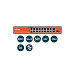 WI-PS518G, Коммутатор неуправляемый PoE 200Вт, порты 16 PoE FE + 1GE + 1Combo, режим 250м, Watchdog