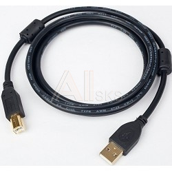 1387114 Bion Кабель интерфейсный USB 2.0 AM/BM, позолоченные контакты, ферритовые кольца, 3м, черный [BXP-CCF-USB2-AMBM-030]