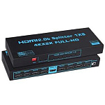 11045791 ORIENT HSP0108HL-2.0, HDMI разветвитель 1->8, UHD 4K/60Гц (3840x2160), HDR10, HDMI 2.0b, 18 Гбит/с, HDCP 2.2, EDID управление, внешний БП 5В/3А, мета