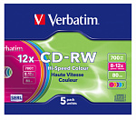 29240 Диск CD-RW Verbatim 700Mb 12x Slim case (5шт) Color (43167)
