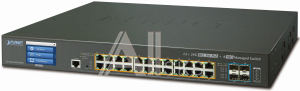 1000467276 Коммутатор PLANET Technology Corporation PLANET L2+/L4 24-Port 10/100/1000T 75W Ultra PoE + 4-Port 10G SFP+ Managed Switch with Color LCD Touch Screen, Hardware Layer3 IPv4/IPv6