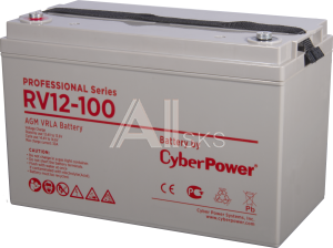 1000527493 Аккумуляторная батарея PS CyberPower RV 12-100 / 12 В 100 Ач Battery CyberPower Professional series RV 12-100, voltage 12V, capacity (discharge 20 h)
