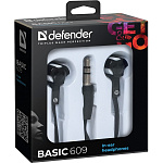 1356891 Defender Наушники вставки Basic 609 черный + белый [63609]