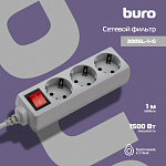 1087164 Сетевой фильтр Buro 300SL-1-G 1м (3 розетки) серый (пакет ПЭ)