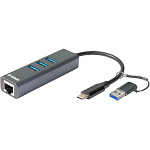 1000688514 Сетевой адаптер/ DUB-2332 USB-C to Gigabit Ethernet Adapter, 3xUSB3.0 + USB-A to USB-C Adapter