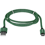 1672605 Defender USB кабель USB09-03T PRO USB2.0 Зеленый, AM-Type-C, 1m, 2.1A (87816)
