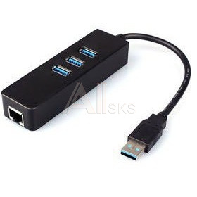 1660399 ORIENT JK-340, USB 3.0 HUB 3 Ports + Gigabit Ethernet Adapter, RTS5140 + RTL8153 chipset, RJ45 10/100/1000 Мбит/с, черный (30028)