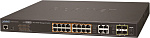 1000467345 Коммутатор Planet коммутатор/ IPv6/IPv4, 16-Port Managed 60W Ultra PoE Gigabit Ethernet Switch + 4-Port Gigabit Combo TP/SFP (400W PoE budget, SNMPv3, 802.1Q