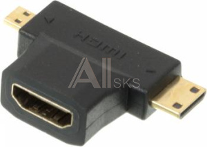 909949 Переходник аудио-видео HDMI (f)/Micro HDMI (m)/Mini HDMI (m) черный (+ Mini HDMI (Male))